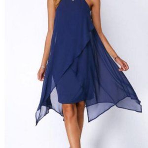 Chiffon Overlay Blue Dress